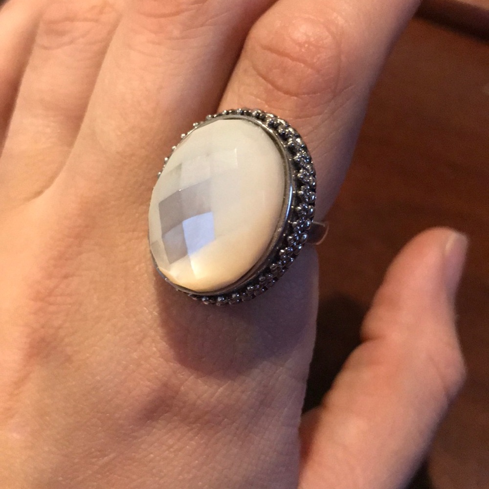 QVC Sterling Silver 925 Faceted Mother of Pearl Ring Size 8